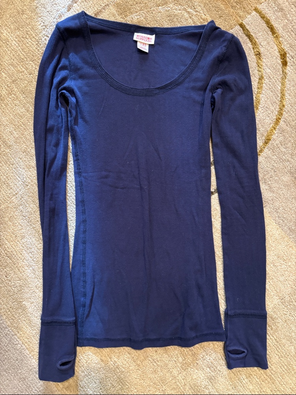 Navy Scoop Neck Thermal Top with Thumbholes